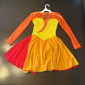 Orange, yellow and red girls ice-skating costume